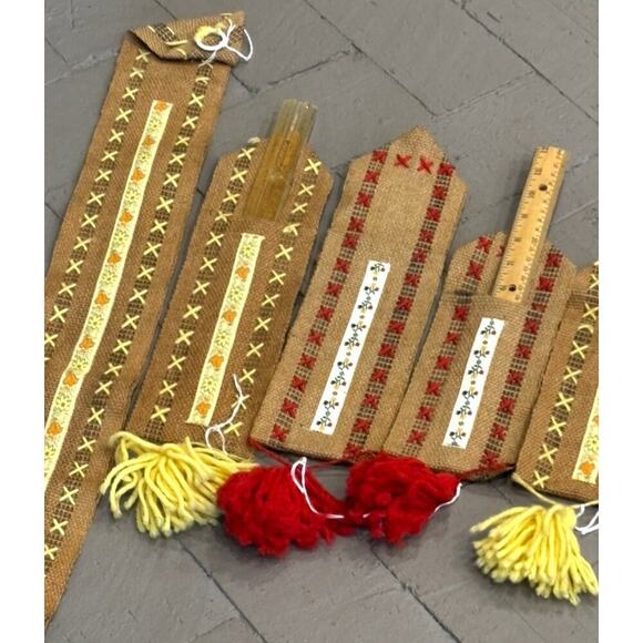 Vintage Hanging Fabric Handmade Yard Stick Ruler Holders Set of 6 - Picture 3 of 16